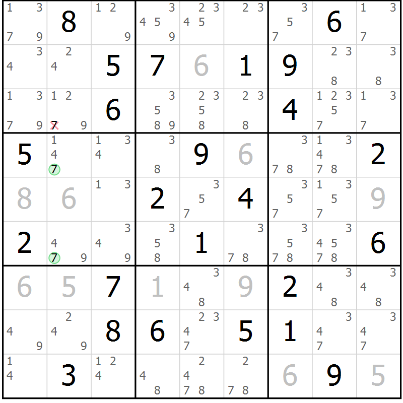 Position des candidats pour la solution de la Gr 49 page 52 du magazine de sudoku Suprême n° 034
