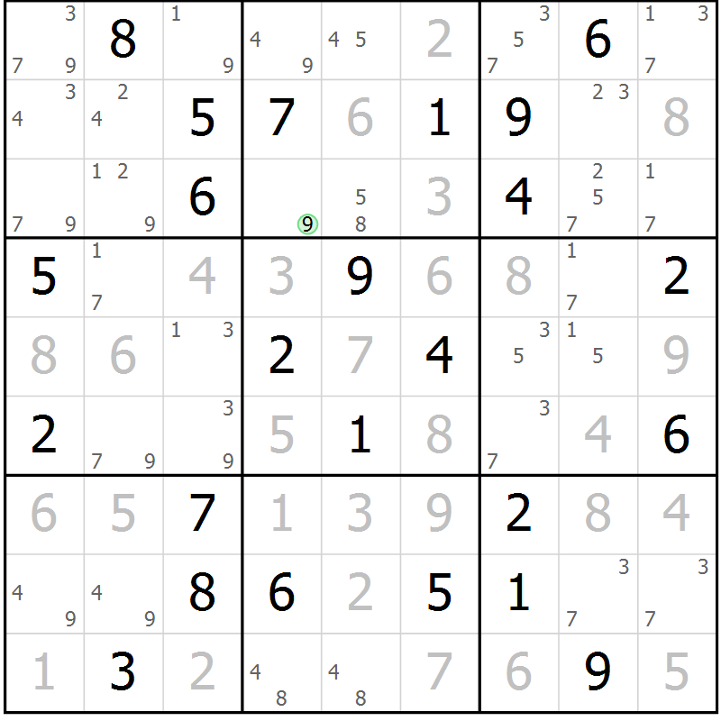 Position des candidats pour la solution de la Gr 49 page 52 du magazine de sudoku Suprême n° 034