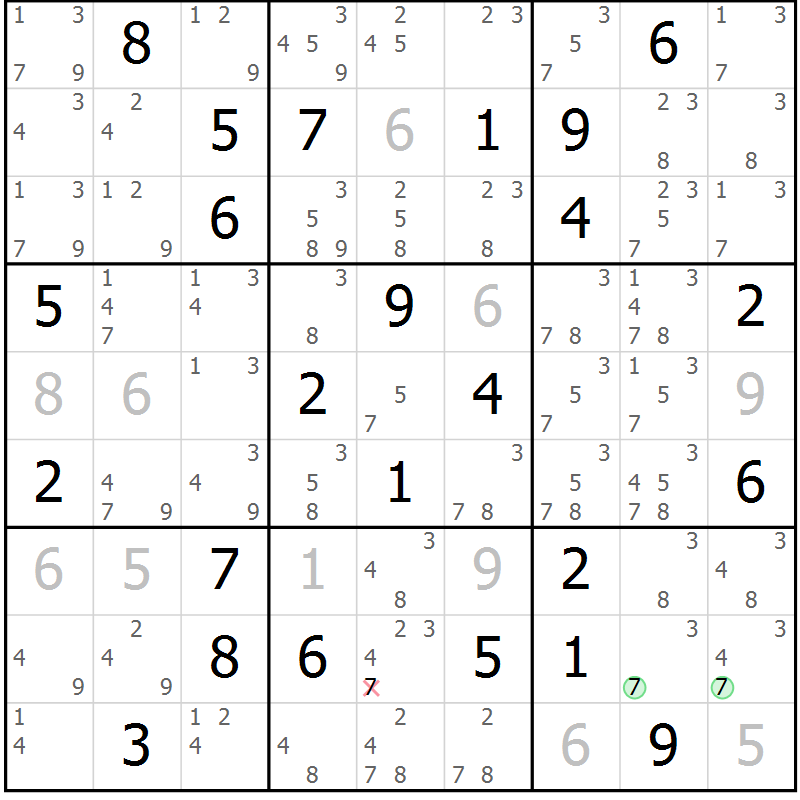 Position des candidats pour la solution de la Gr 49 page 52 du magazine de sudoku Suprême n° 034