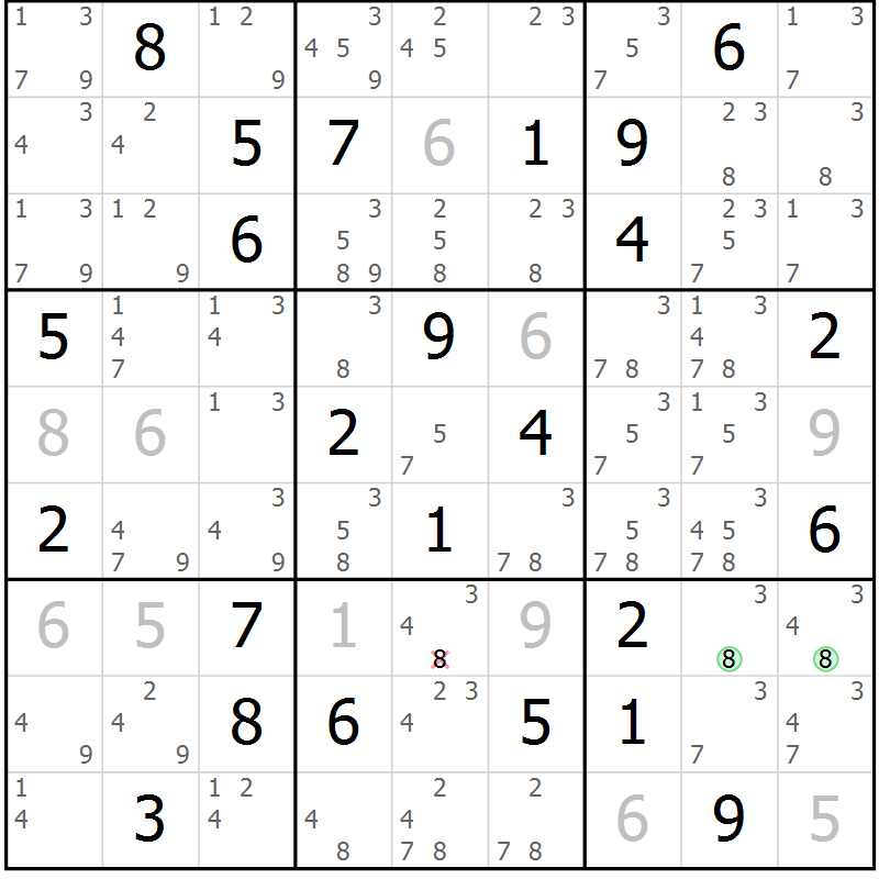 Position des candidats pour la solution de la Gr 49 page 52 du magazine de sudoku Suprême n° 034