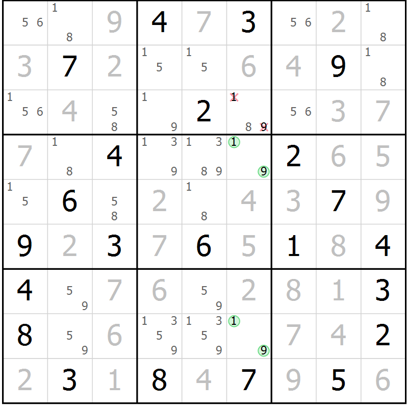 Position des candidats pour la solution de la Gr 5 page 8 du magazine de sudoku Suprême n° 034