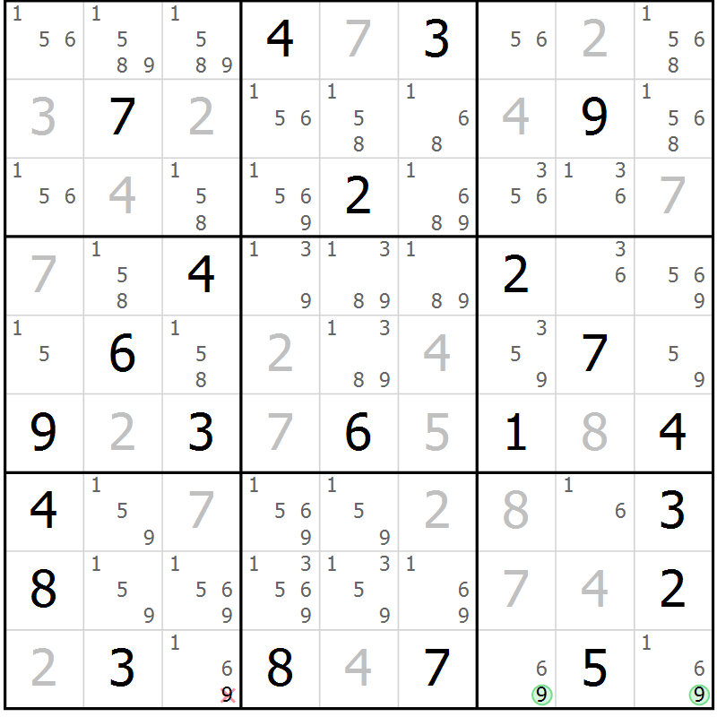 Position des candidats pour la solution de la Gr 5 page 8 du magazine de sudoku Suprême n° 034