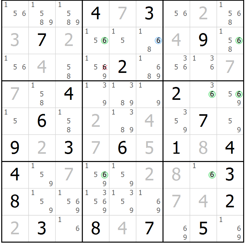 Position des candidats pour la solution de la Gr 5 page 8 du magazine de sudoku Suprême n° 034