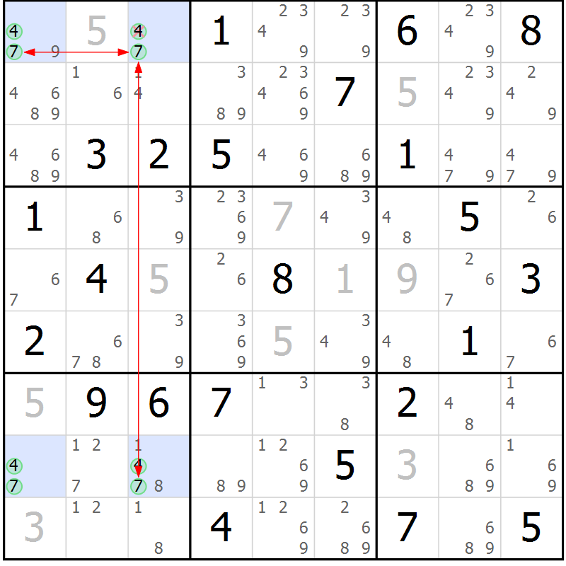 Position des candidats pour la solution de la Gr 50 page 53 du magazine de sudoku Suprême n° 034