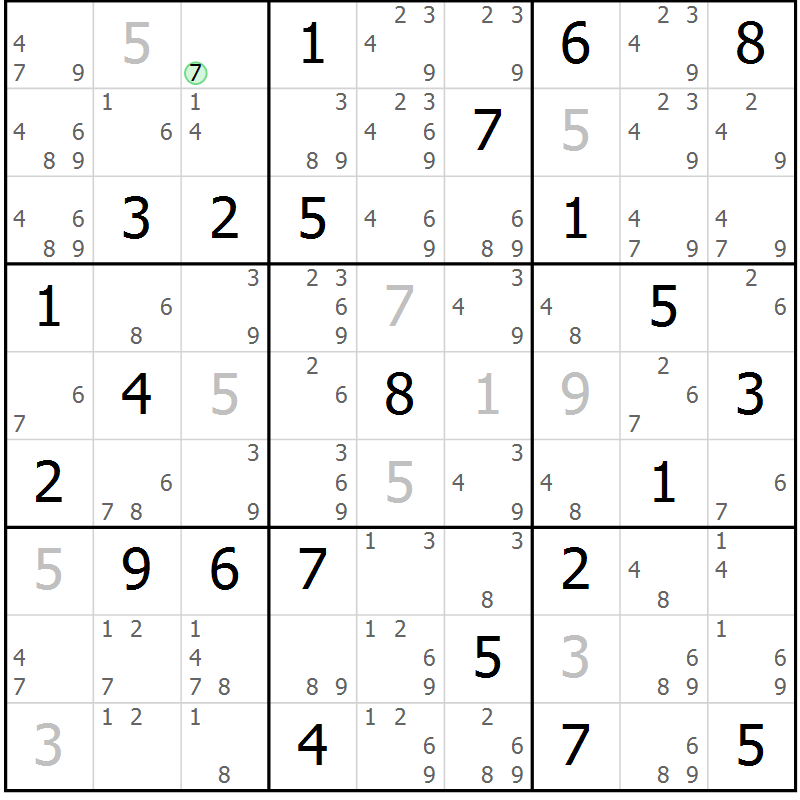 Position des candidats pour la solution de la Gr 50 page 53 du magazine de sudoku Suprême n° 034