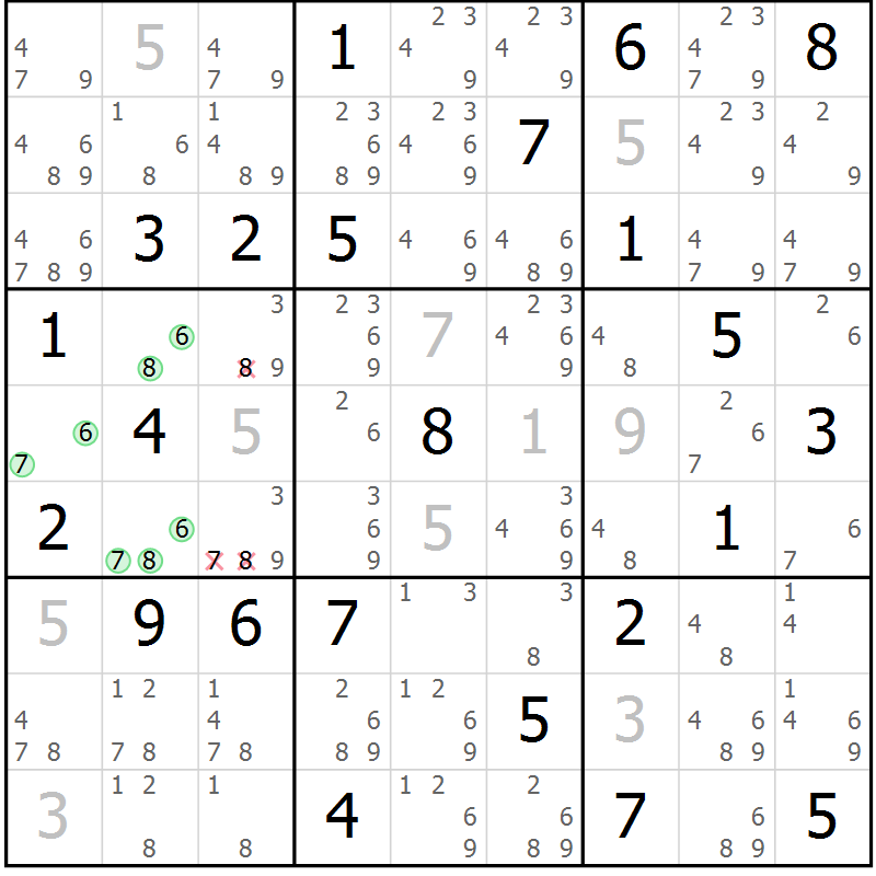Position des candidats pour la solution de la Gr 50 page 53 du magazine de sudoku Suprême n° 034