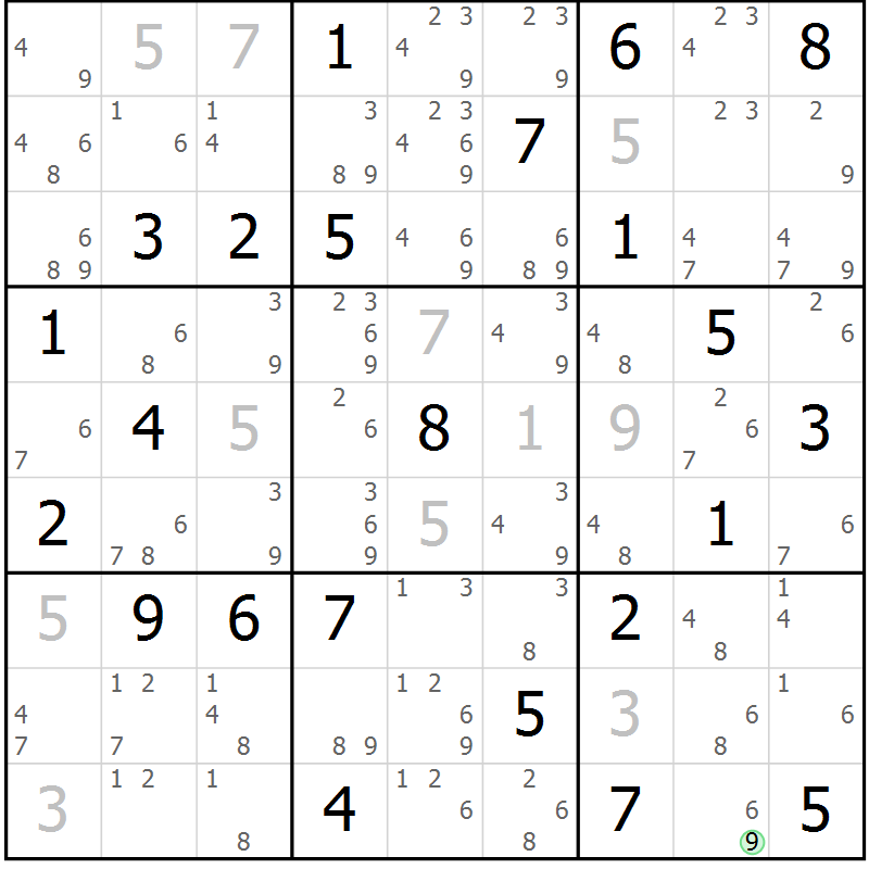 Position des candidats pour la solution de la Gr 50 page 53 du magazine de sudoku Suprême n° 034