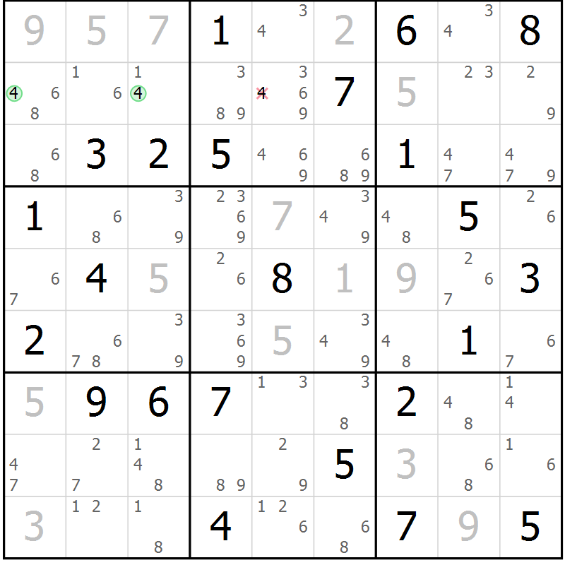Position des candidats pour la solution de la Gr 50 page 53 du magazine de sudoku Suprême n° 034