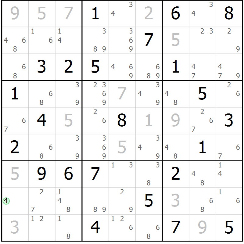 Position des candidats pour la solution de la Gr 50 page 53 du magazine de sudoku Suprême n° 034