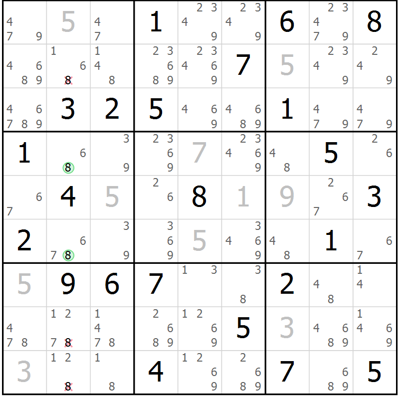 Position des candidats pour la solution de la Gr 50 page 53 du magazine de sudoku Suprême n° 034