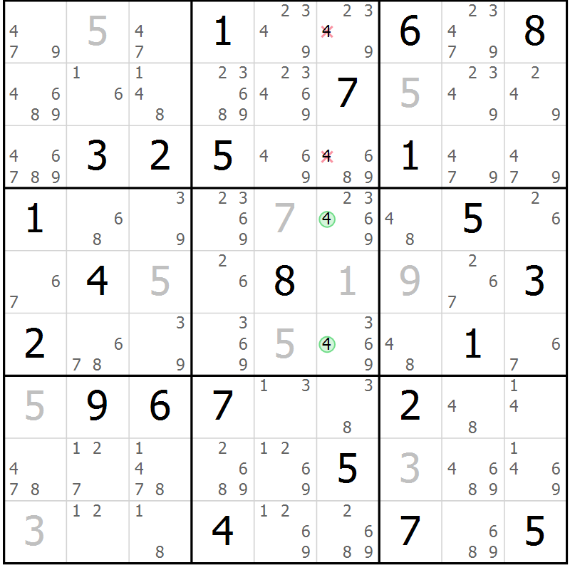 Position des candidats pour la solution de la Gr 50 page 53 du magazine de sudoku Suprême n° 034