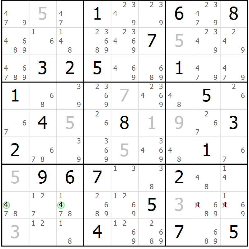 Position des candidats pour la solution de la Gr 50 page 53 du magazine de sudoku Suprême n° 034