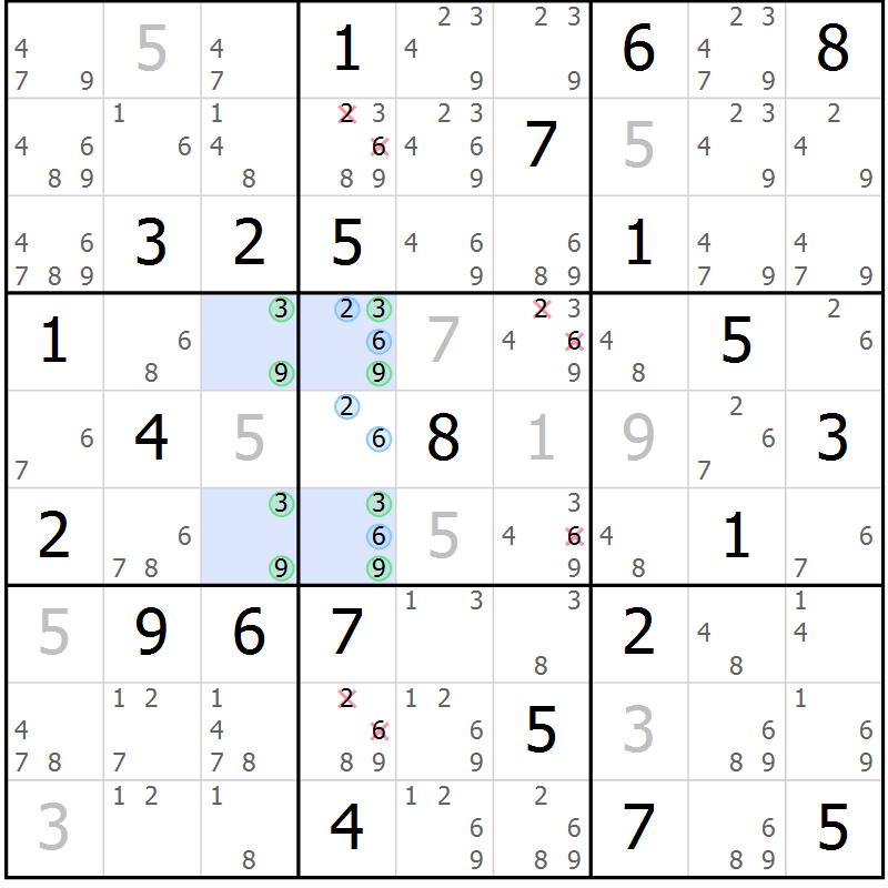 Position des candidats pour la solution de la Gr 50 page 53 du magazine de sudoku Suprême n° 034