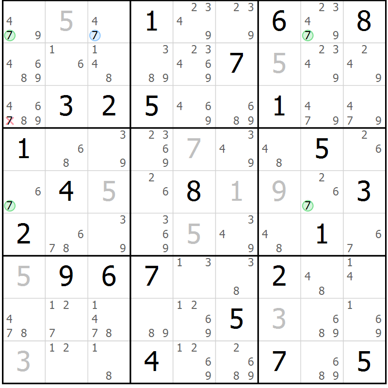 Position des candidats pour la solution de la Gr 50 page 53 du magazine de sudoku Suprême n° 034
