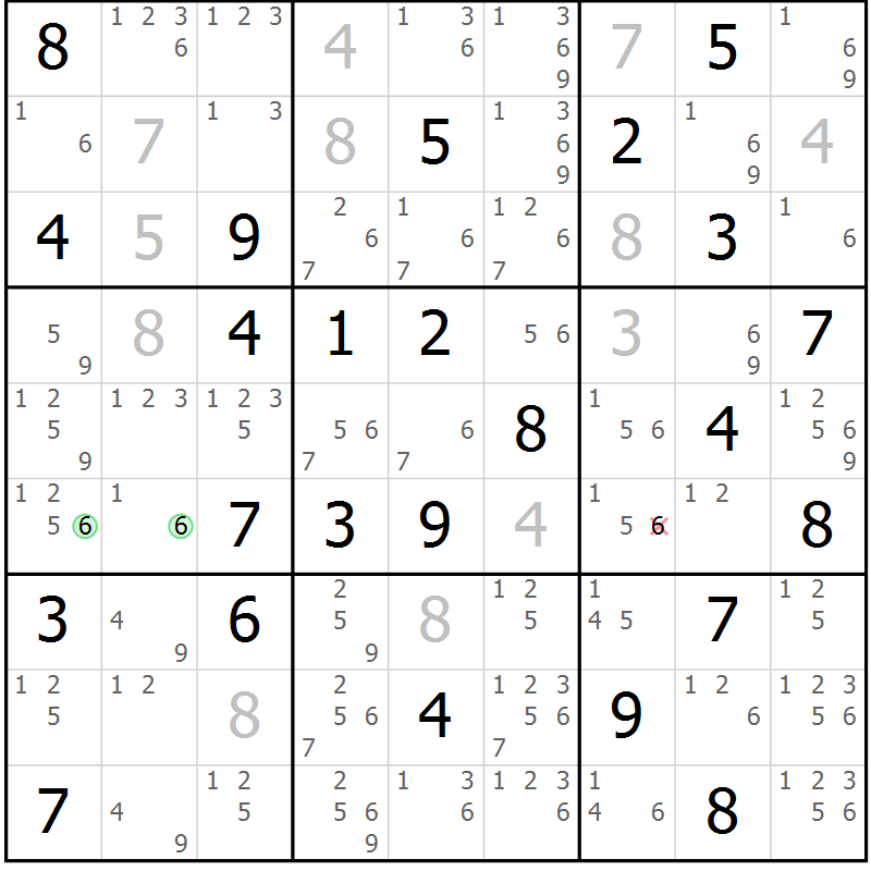 Position des candidats pour la solution de la Gr 51 page 54 du magazine de sudoku Suprême n° 034
