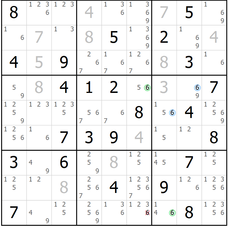 Position des candidats pour la solution de la Gr 51 page 54 du magazine de sudoku Suprême n° 034