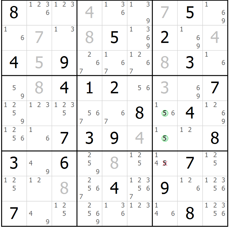 Position des candidats pour la solution de la Gr 51 page 54 du magazine de sudoku Suprême n° 034