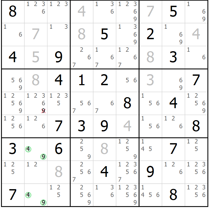Position des candidats pour la solution de la Gr 51 page 54 du magazine de sudoku Suprême n° 034