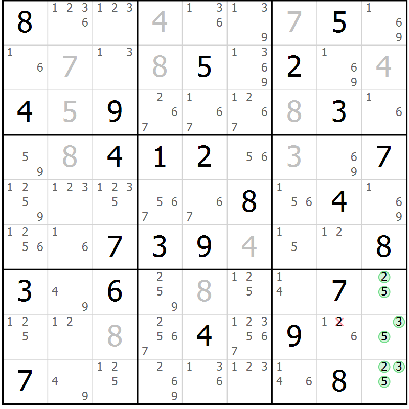 Position des candidats pour la solution de la Gr 51 page 54 du magazine de sudoku Suprême n° 034