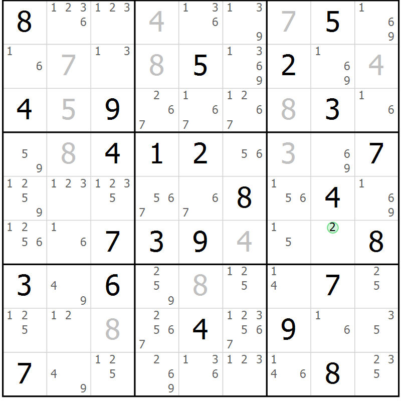 Position des candidats pour la solution de la Gr 51 page 54 du magazine de sudoku Suprême n° 034