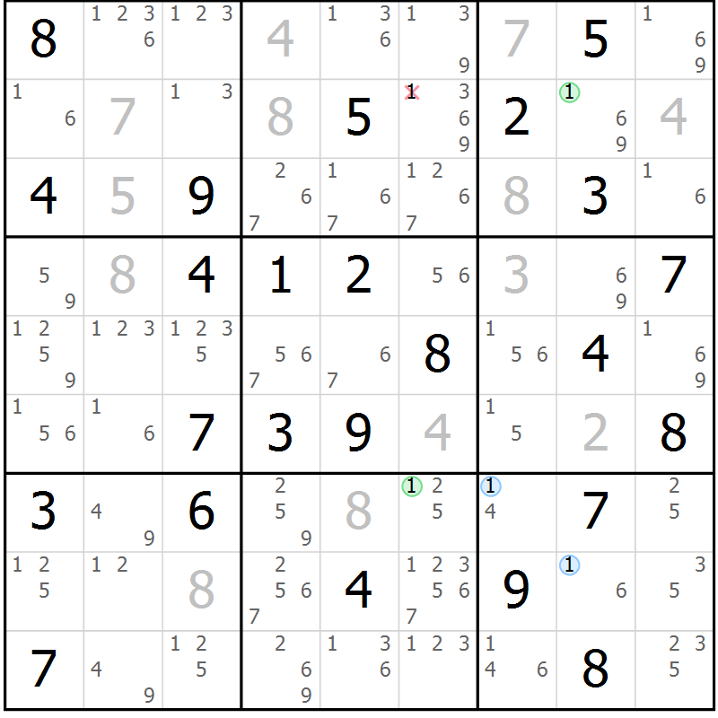 Position des candidats pour la solution de la Gr 51 page 54 du magazine de sudoku Suprême n° 034