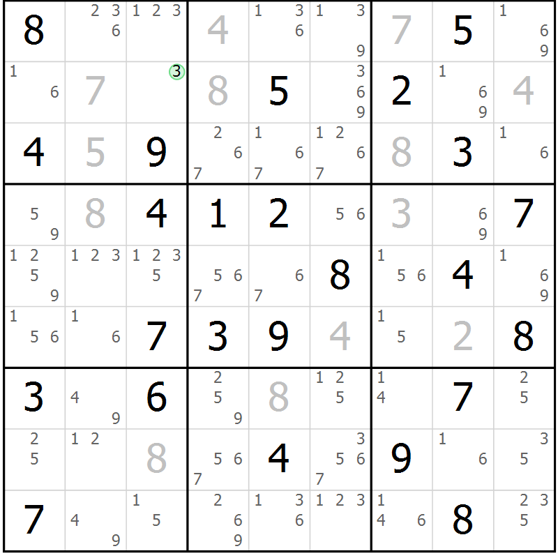 Position des candidats pour la solution de la Gr 51 page 54 du magazine de sudoku Suprême n° 034