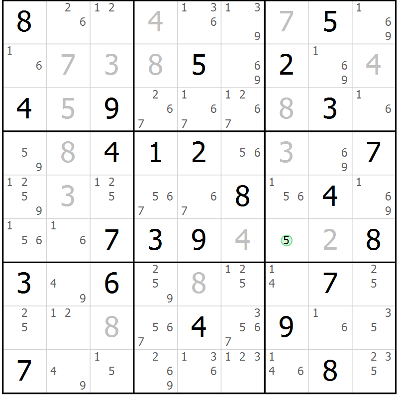 Position des candidats pour la solution de la Gr 51 page 54 du magazine de sudoku Suprême n° 034
