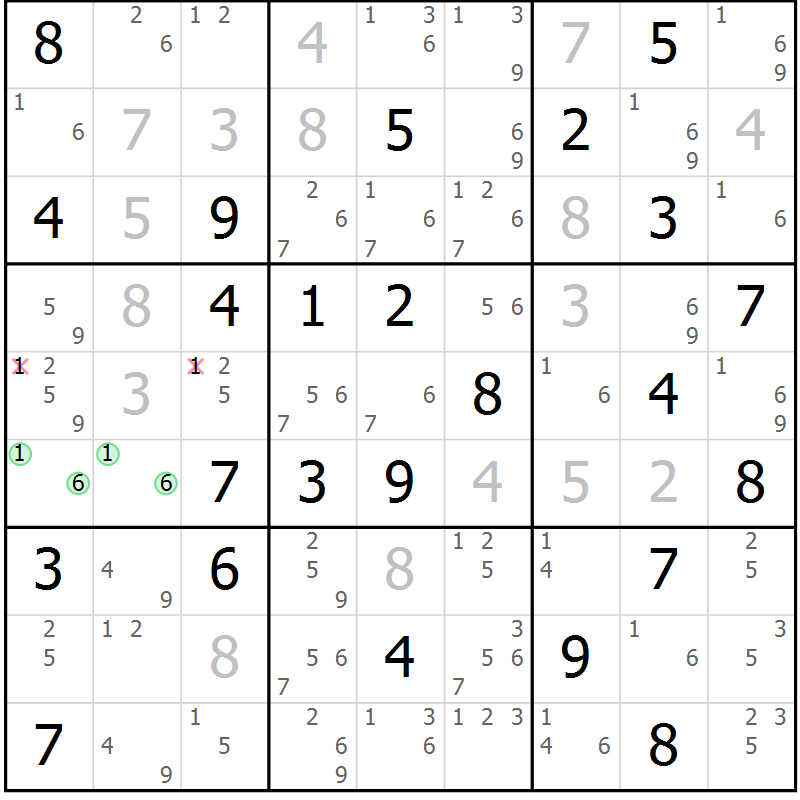 Position des candidats pour la solution de la Gr 51 page 54 du magazine de sudoku Suprême n° 034
