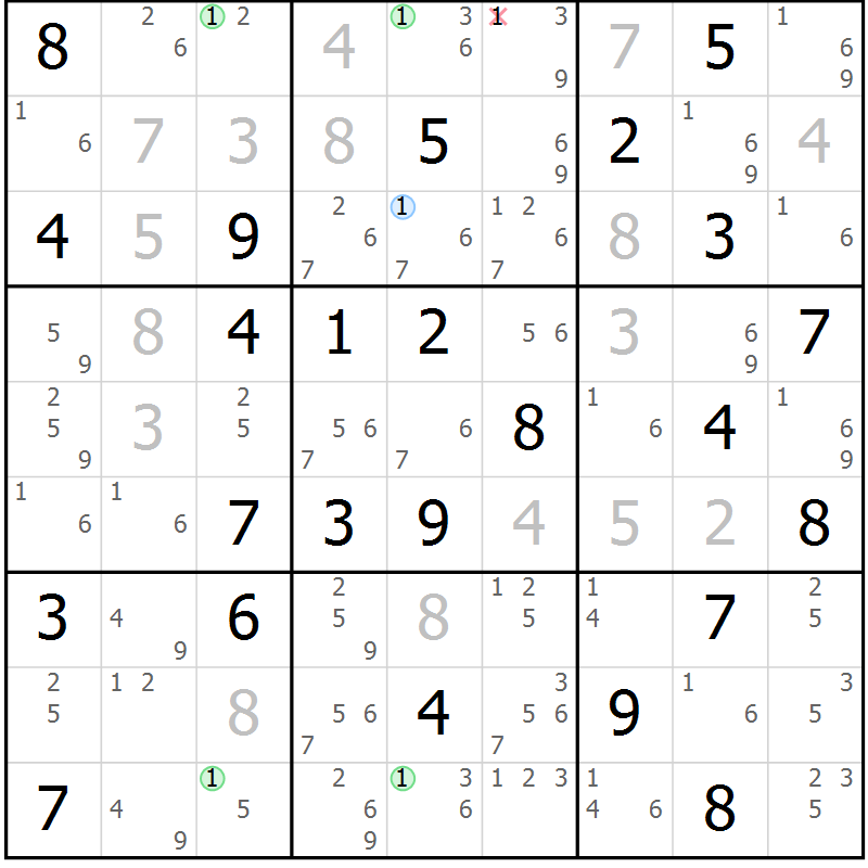 Position des candidats pour la solution de la Gr 51 page 54 du magazine de sudoku Suprême n° 034