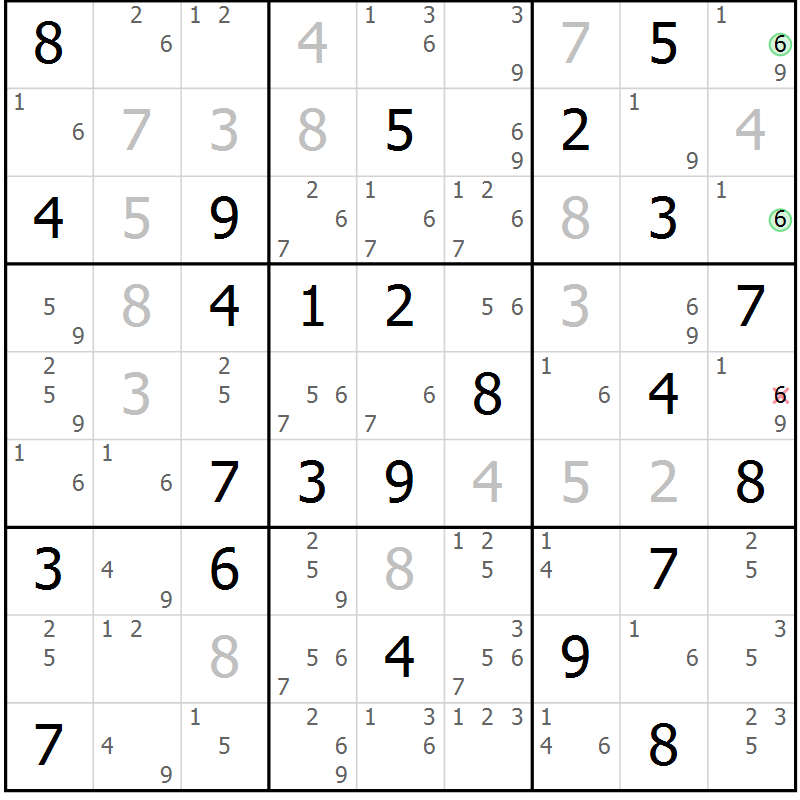 Position des candidats pour la solution de la Gr 51 page 54 du magazine de sudoku Suprême n° 034