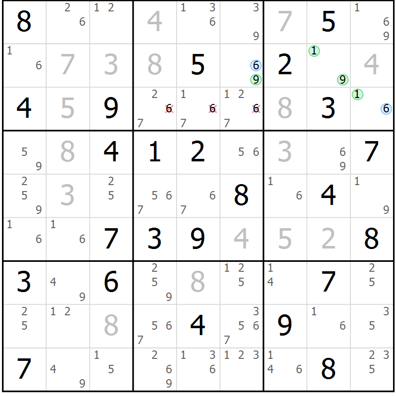 Position des candidats pour la solution de la Gr 51 page 54 du magazine de sudoku Suprême n° 034