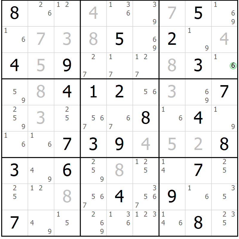Position des candidats pour la solution de la Gr 51 page 54 du magazine de sudoku Suprême n° 034