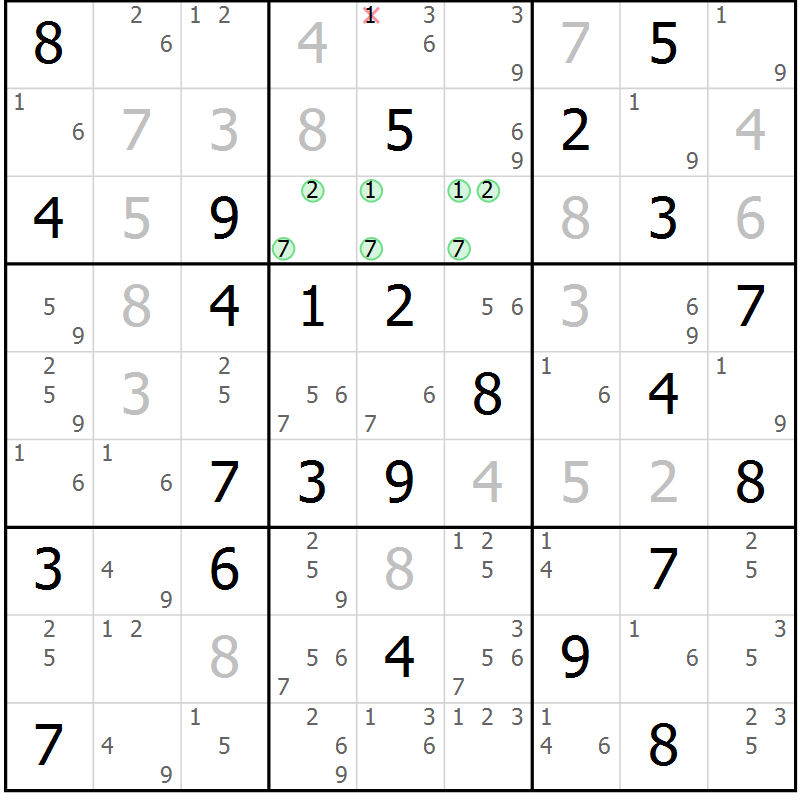 Position des candidats pour la solution de la Gr 51 page 54 du magazine de sudoku Suprême n° 034