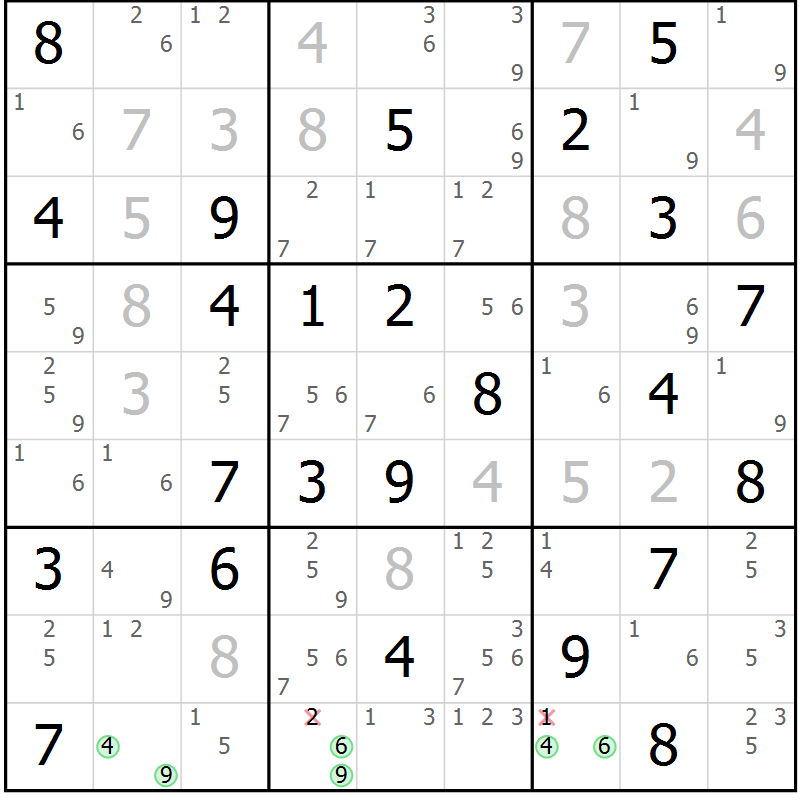 Position des candidats pour la solution de la Gr 51 page 54 du magazine de sudoku Suprême n° 034