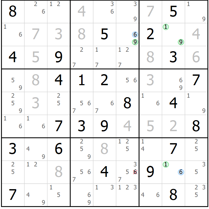 Position des candidats pour la solution de la Gr 51 page 54 du magazine de sudoku Suprême n° 034