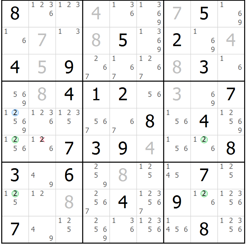 Position des candidats pour la solution de la Gr 51 page 54 du magazine de sudoku Suprême n° 034