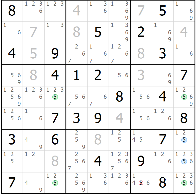 Position des candidats pour la solution de la Gr 51 page 54 du magazine de sudoku Suprême n° 034