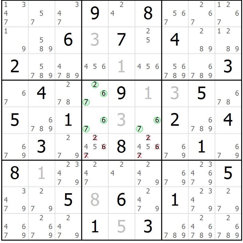 Position des candidats pour la solution de la Gr 52 page 55 du magazine de sudoku Suprême n° 034