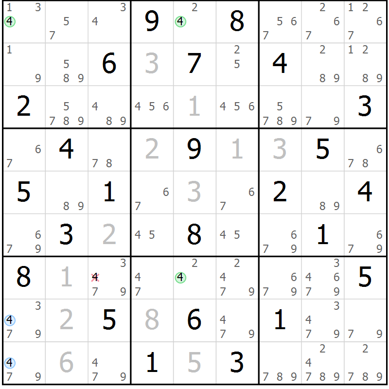 Position des candidats pour la solution de la Gr 52 page 55 du magazine de sudoku Suprême n° 034