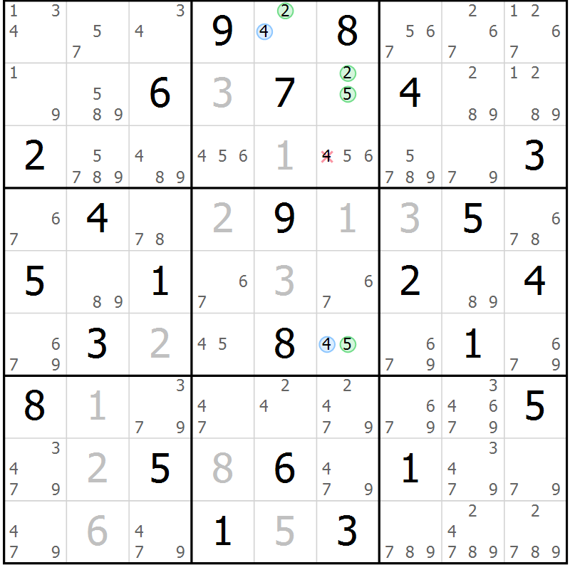 Position des candidats pour la solution de la Gr 52 page 55 du magazine de sudoku Suprême n° 034