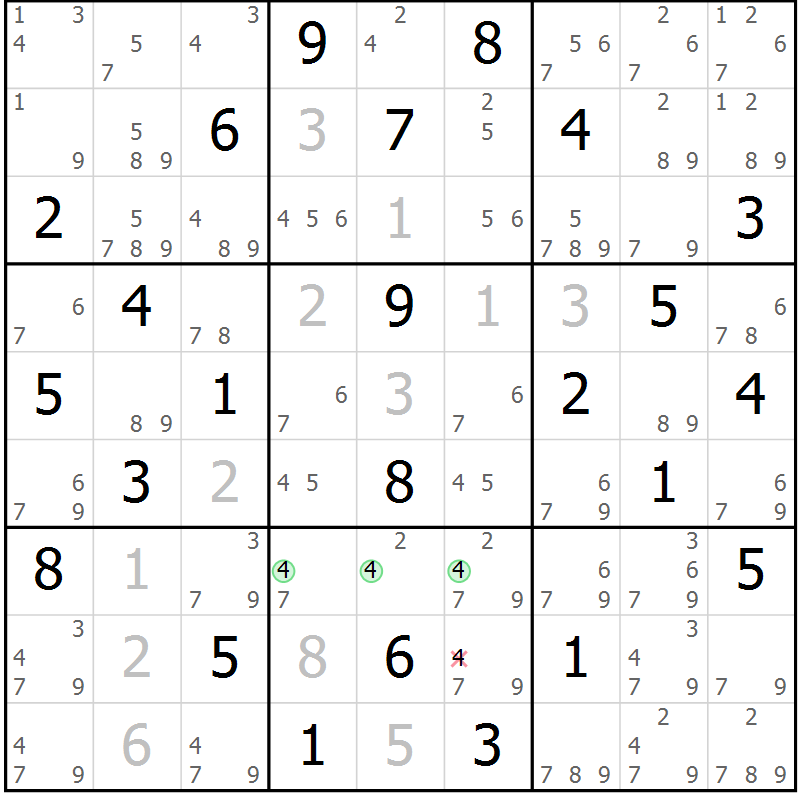 Position des candidats pour la solution de la Gr 52 page 55 du magazine de sudoku Suprême n° 034