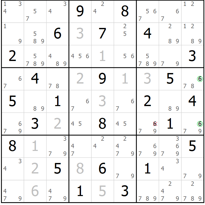 Position des candidats pour la solution de la Gr 52 page 55 du magazine de sudoku Suprême n° 034