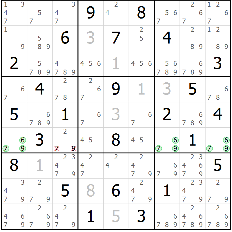 Position des candidats pour la solution de la Gr 52 page 55 du magazine de sudoku Suprême n° 034