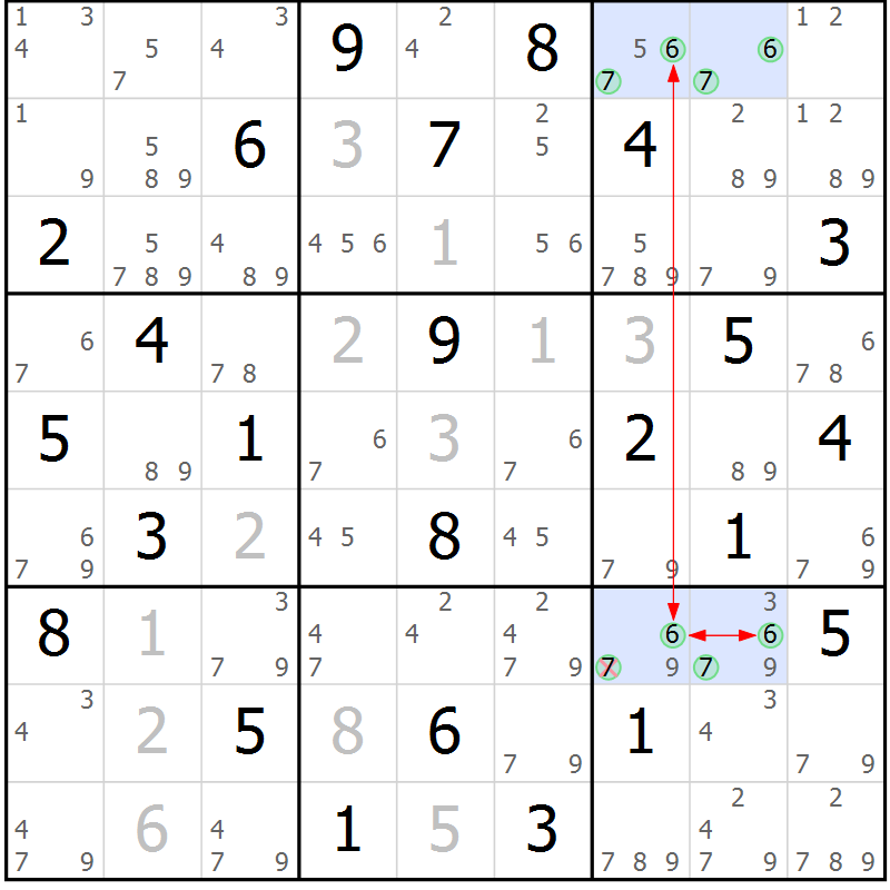 Position des candidats pour la solution de la Gr 52 page 55 du magazine de sudoku Suprême n° 034