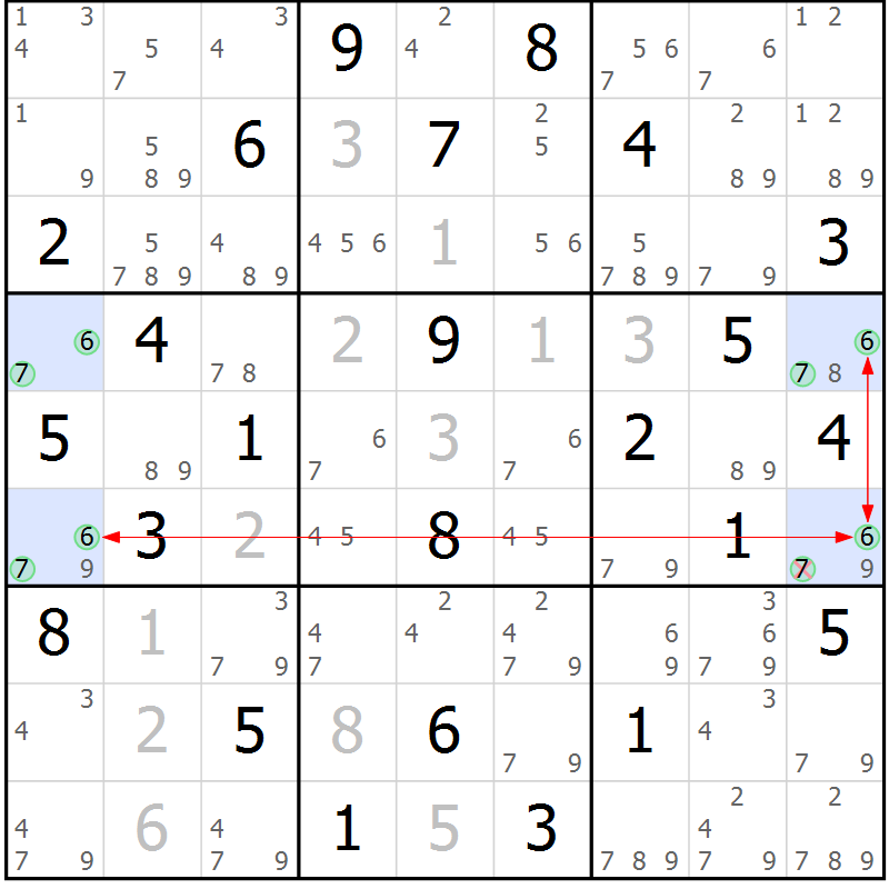 Position des candidats pour la solution de la Gr 52 page 55 du magazine de sudoku Suprême n° 034
