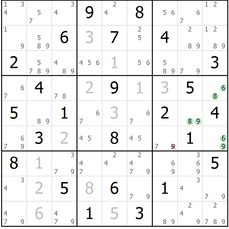 Position des candidats pour la solution de la Gr 52 page 55 du magazine de sudoku Suprême n° 034