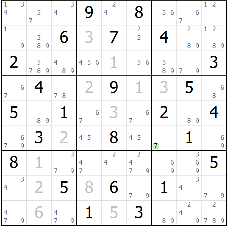Position des candidats pour la solution de la Gr 52 page 55 du magazine de sudoku Suprême n° 034