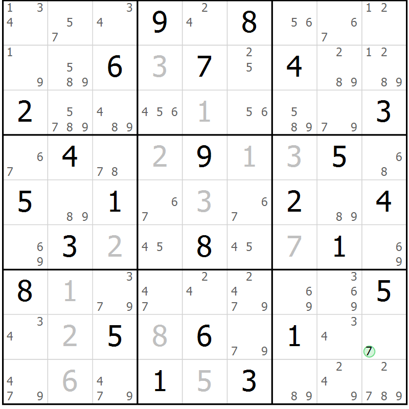 Position des candidats pour la solution de la Gr 52 page 55 du magazine de sudoku Suprême n° 034