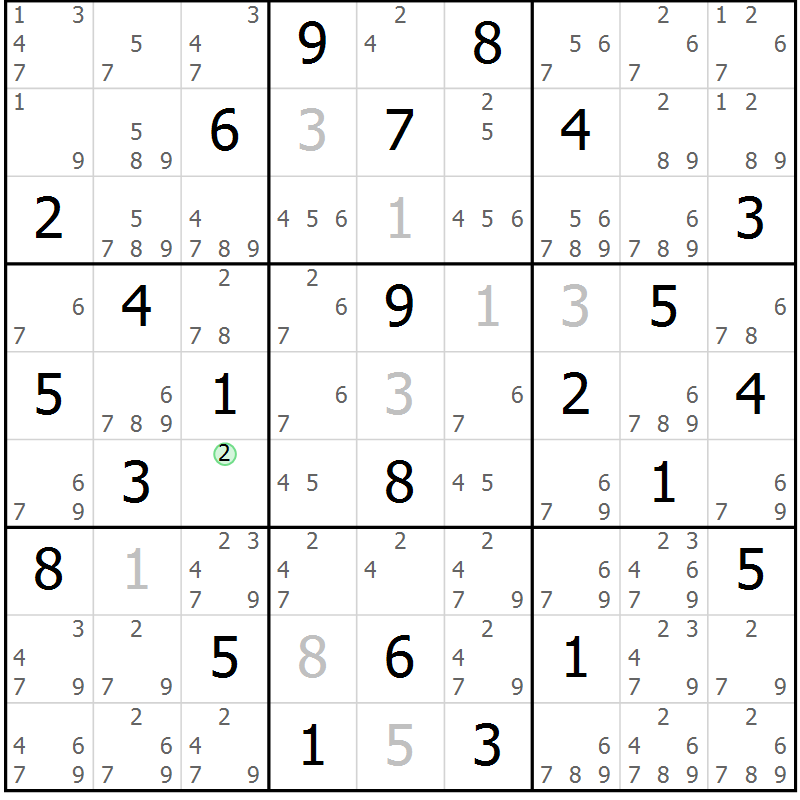 Position des candidats pour la solution de la Gr 52 page 55 du magazine de sudoku Suprême n° 034