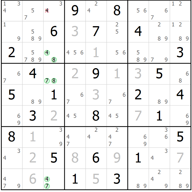 Position des candidats pour la solution de la Gr 52 page 55 du magazine de sudoku Suprême n° 034